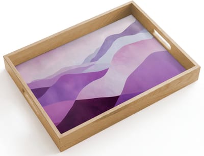 Dienblad hout 40x30 cm - Schootdienblad - Abstract - Heuvels - Landschap - Paars - Borrelplank rechthoek - Plateau dienbladen