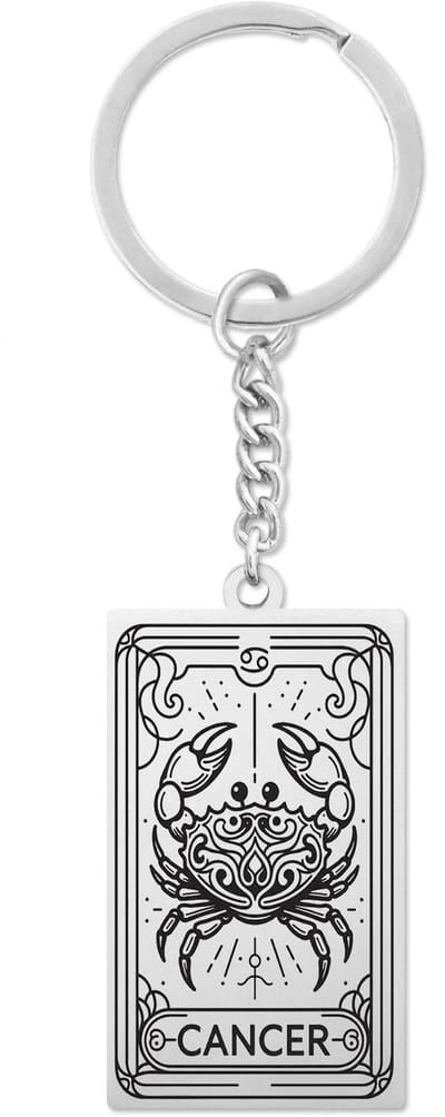 Sterrenbeeld Kreeft (Cancer) Sleutelhanger Zilverkleurig - Zodiac in de stijl van Rider-Waite Tarot - Roestvrij Staal / Stainless Steel - Pax Amare