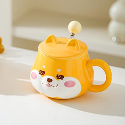 Schattige Keramische Waterbeker Super Schattige Shiba Inu Creatieve Waterbeker met Deksel Hoge Uitstraling Verjaardagscadeau Stel Thuis Kantoor Beker 301-400ml