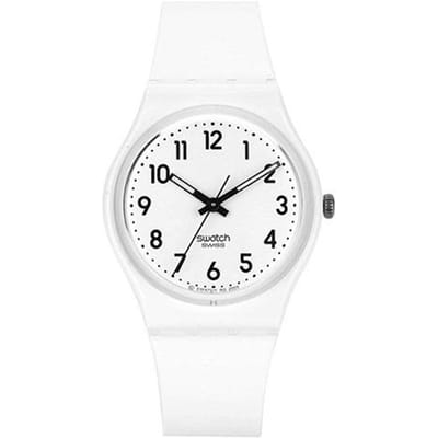 Swatch Originals Quartz Waterdicht Minimalistisch Horloge 34Mm Wit Wijzerplaat Kunststof Kast Siliconen Band Unisex horloges GW151O White Dial white
