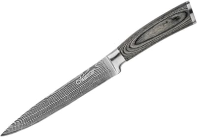 Maestro MR-1483 Damascus Universeel Keukenmes - 7” (18 cm) - Hoogwaardig Damaststaal - Ergonomisch Houten Handvat - Inclusief Luxe Cadeauverpakking - Zilver/Bruin