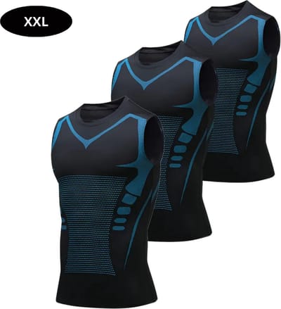 Livano Sportshirt Heren - Sport - Fitness - Compressie Shirt - Corrigerend Hemd - Sportkleding - Mannen - 3 Stuks - Zwart - XXL