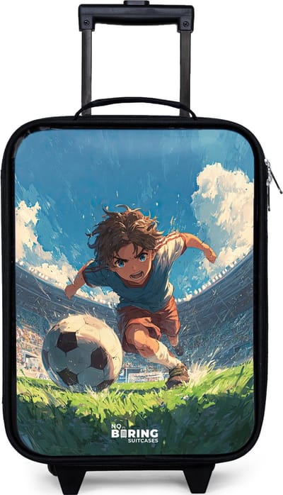 NoBoringSuitcases.com® - Kinderkoffer jongen - Kindertrolley meisje - Stadion - Voetbal - Jongen - Koffer kind lichtgewicht - Reiskoffer trolley voor kinderen - Koffertje met lichtgevende wieltjes - Rolkoffer zwart