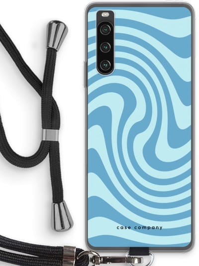 Case Company® - Hoesje met koord geschikt voor Sony Xperia 10 IV hoesje met Koord - Swirl Blauw - Telefoonhoesje met Zwart Koord - Bescherming aan alle Kanten en Over de Schermrand