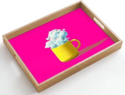 Dienblad hout 50x35 cm - Schootdienblad - Mok - Wolken - Roze - Minimalitisch - Borrelplank rechthoek - Plateau dienbladen