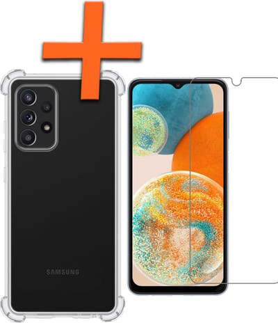 Hoes - Met Screenprotector - Geschikt voor Samsung Galaxy A23 - Sterk & Shockproof - Siliconen Case - Back Cover - Telefoon Hoes - Shock Proof - Transparant