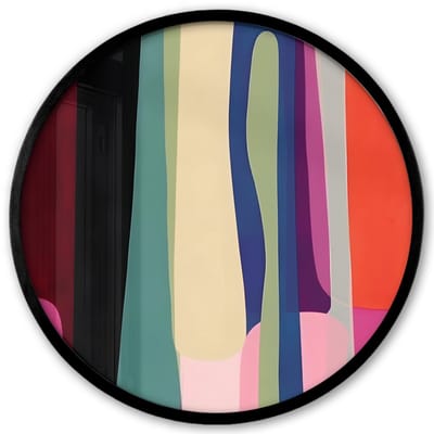 Poster in lijst Rond - Fotolijst 40x40 cm - Posters - Kleurbanen - Verticaal - Kleurrijk - Ronde posterlijst zwart - Decoratie - Wanddecoratie woonkamer - Muurdecoratie slaapkamer