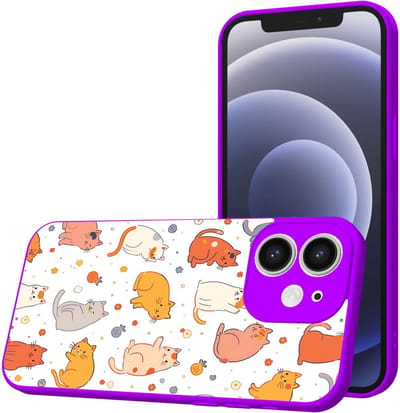 Smartphonica Telefoonhoesje Geschikt voor iPhone 12 met Katten en Poezen opdruk - TPU Back Cover Case Cats Design - Paars geschikt voor iPhone 12