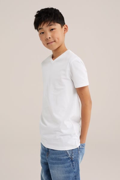 WE Fashion Jongens T-shirt met V-hals van katoenmix