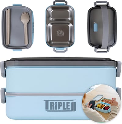 Triple J® Broodtrommel Volwassenen – Lunchbox Volwassenen – Brooddoos – Lucht- & Lekvrij – Inclusief Bestek – BPA-vrij