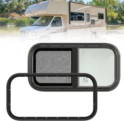 Zwarte motorhome zijraam 600 x 300 mm voor caravans, duurzaam, UV-bestendig en eenvoudig te installeren
