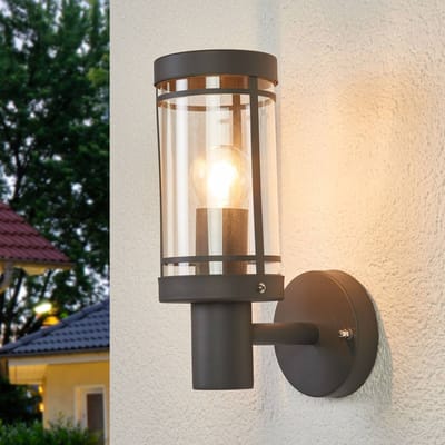 Lindby - Wandlampen buiten - 1licht - Roestvrij staal, polycarbonaat - H: 28.5 cm - E27 - donkergrijs, helder