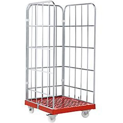 Rolcontainer - L 724 x B 815 x H 1640 mm - 3-zijdig - kunststof vloerplaat - rood (RAL 3000)