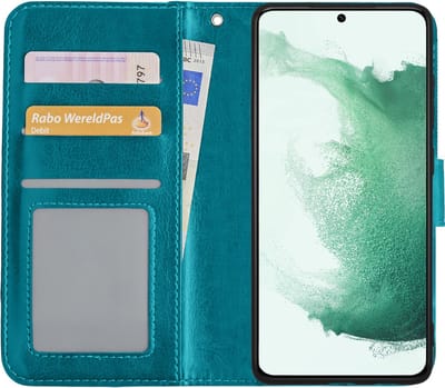 Hoesje Met Pasjeshouder - Geschikt voor Samsung Galaxy S22 - Luxe Bookcase Portemonee - Flip Case - Kunstleer Book Case - Flipcase - Book Cover - Walletcase - Portemonneehoes - Turquoise