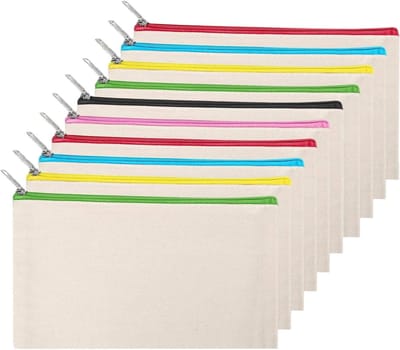 Cosmetica Tas van Stof, Ideaal voor Reizen, Schilderen en Organiseren, Set van 10, 21 x 12 cm, Beige en Modern Design