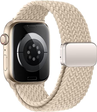 Stravo Braided Nylon bandje met magneetgesp - Geschikt voor Apple Watch 42mm (Series 11/10), 41mm (Series 9/8/7), 40mm (Series 6/5/4, SE 1/2/3), 38mm (Series 3/2/1), Verstelbaar elastisch gevlochten horlogebandje met magnetische sluiting - Starlight