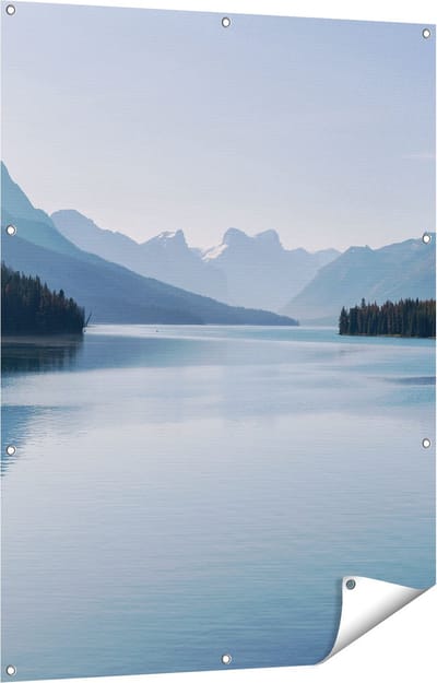 Gards Tuinposter Meer bij de Bergen in Alberta, Canada - 90x120 cm - Tuindoek - Tuindecoratie - Wanddecoratie buiten - Tuinschilderij