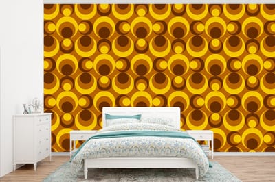 Behang - Fotobehang Patronen - Retro - Bruin - Geel - Breedte 345 cm x hoogte 220 cm