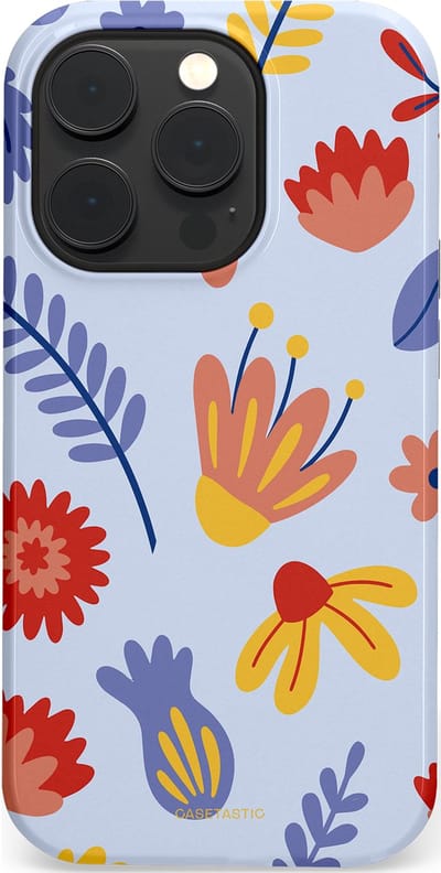 Casetastic hoesje geschikt voor Apple iPhone 14 Pro - MagSafe - Dubbellaagse bescherming - Bloemenwind - Fashion Case - Lichtblauw Terracotta Geel