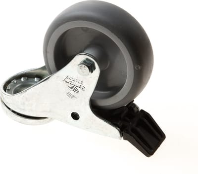 Zwenkwiel 75mm Gegalvaniseerd Rubber Met Rem Blauw/Grijs Boutgat + Glijlager - 1521735