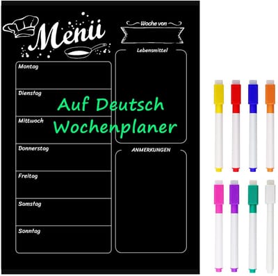 Dailygoods- Weekplanner Magnetisch 40x30cm - Weekplanner Uitwisbaar - Keukenplanner - Boodschappenlijstje - 8 Gekleurde Stiften - Organisatie en Stressvermindering - Menuplanner