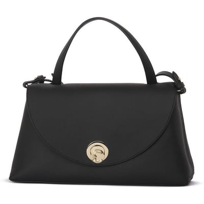 COCCINELLE Leren schoudertas handtas Nikla Handbag Double Grainy Leather Noir / Cognac zwart
