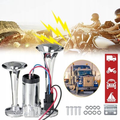 12V Superluide Dubbele Hoorn - 600db 48W - Luchtcompressor Verchroomde Zinklegering - IPX6 Waterdicht - Voor Motorfietsen Offroadvoertuigen En Bussen