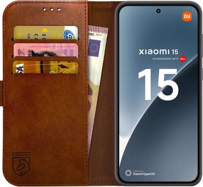 Rosso Element Geschikt voor Xiaomi 15 | Wallet Book Case | Portemonnee Hoesje | 3 Pasjes | Magneetsluiting | Stand Functie | Bruin