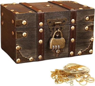 KZQ Vintage Houten Schatkist Klein Met Cijferslot 18x11x10 Cm Sieradenkistje Voor Kinderen Opslag En Decoratie