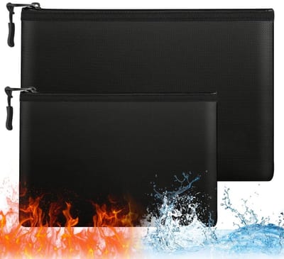 GELLDG 2 stuks - Veilig accessoire en vuurvaste documententas - 17x28 cm en 24x34 cm - Waterdicht met PU rits, dubbele laag vuur-, water- en stralingswerend - Geschikt voor paspoorten, geld en elektronica - Vezeldoek