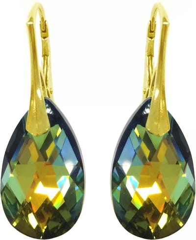DBD - Goud Vergulde Zilveren Oorbellen - Swarovski Kristal Elements - Druppel - Geel Groen - 22MM - Anti Allergisch