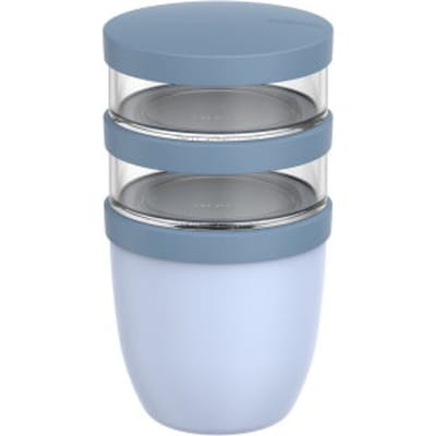 Mepal Lunchpot 3-delig Ellipse - 500 + 200 + 200 ml - Met 2 compartimenten - Yoghurtbeker en Muesli beker to go - Geschikt voor vriezer. magnetron en vaatwasser - Nordic blue