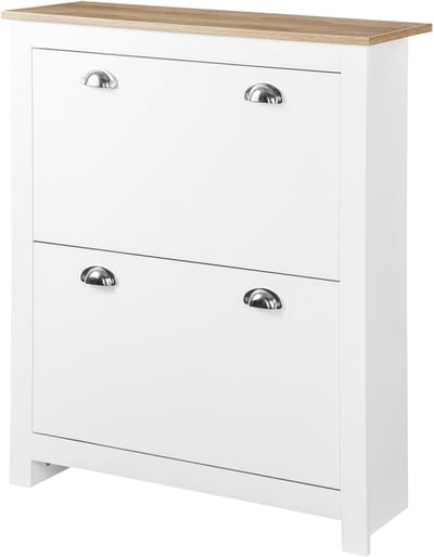 HOMCOM-Klapbare schoenenkast-79x23x90,5cm-MDF-Wit, Licht eiken