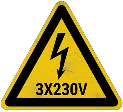 3x230V elektrische spanning waarschuwingsbord | Sign Again materiaal | 15 cm