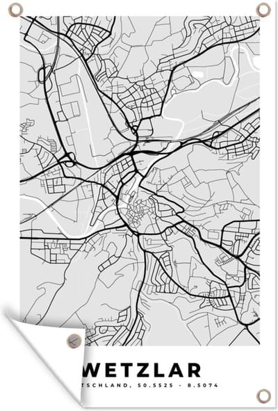 Muurdecoratie Stadskaart - Plattegrond - Duitsland - Kaart - Wetzlar - 120x180 cm - Tuinposter - Tuindoek