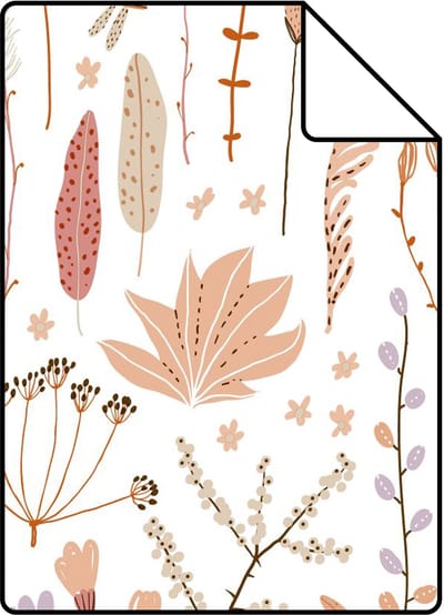 Proefstaal ESTAhome behang veldbloemen terracotta, paars, beige en wit - 26.5 x 21 cm - 131162-S