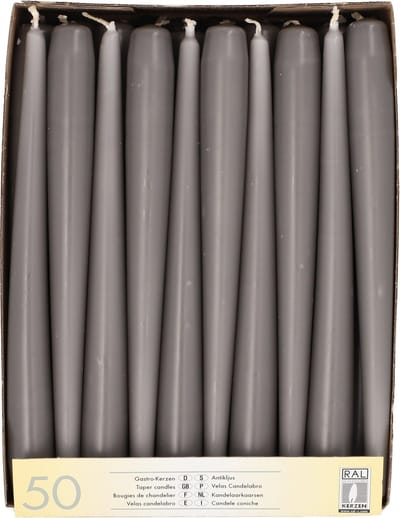 Conpax Candles Dinerkaarsen/kandelaar kaarsen Mega Pack - 50x stuks - lichtgrijs - 25 cm - Tafelkaarsen