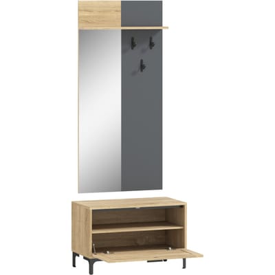 4goodz Garderobeset met spiegel 3 haken en open plank - Bruin/Grijs