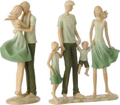 J-Line decoratie Familie 2 Kinderen - polyresin - groen/ecru