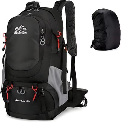 CarryQuest® 50L Wandelrugzak - Waterdichte Trekking Backpack met Rugventilatie & Heupgordel - Donkergrijs