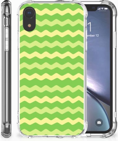 Apple iPhone Xr Doorzichtige Silicone Hoesje Waves Green