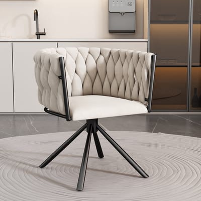 STILVORA Eetkamerstoel 360 Graden Draaibaar - Ergonomische Kuipstoel Voor Eetkamer En Woonkamer - Fluweel - Beige