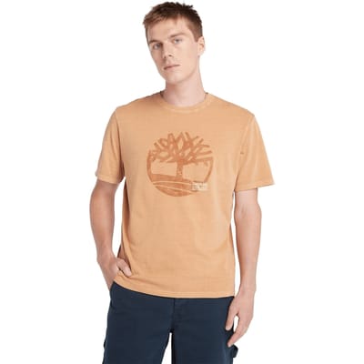 Timberland Garment Dye Logo Graphic Tee Wheat Boot Maat: M | T-shirts met Print Outlet | Heren | Bruin