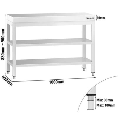 GGM Gastro Edelstahl Arbeitstisch PREMIUM - 1000x600mm - mit Grundboden & Zwischenboden Zilver