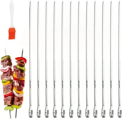50 Stuks RVS Grillspiesen 40 cm Lang - Herbruikbare BBQ Spiesen voor Vlees, Groenten en Shashlik, Perfect voor Barbecue en Kampeervuur