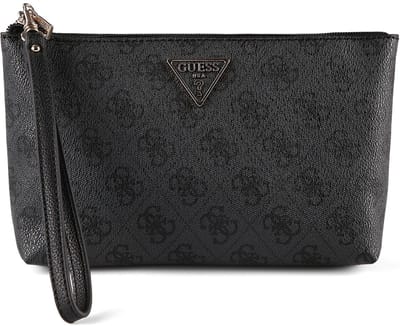 GUESS accessoiretas Laurel II Wristlet Pouch Coal Logo donkergrijs