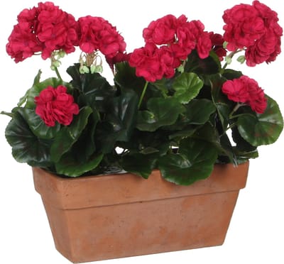 Mica Decorations - Geranium Kunstplant in Balkonbak - L29 x B13 x H40 cm - Donkerroze