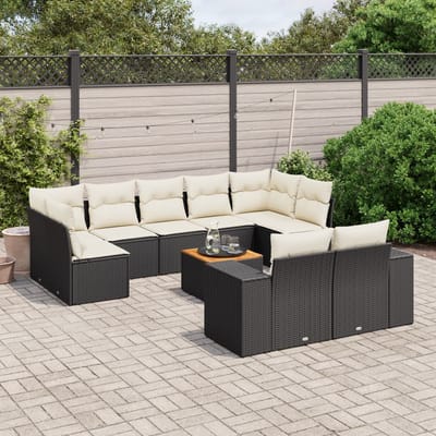 vidaXL - 10-delige - Loungeset - met - kussens - poly - rattan - zwart