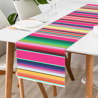 Mexicaanse Kleurrijke Strepen Linnen Tafel Runner Commode Sjaals Mexicaanse Dia De Los Muertos Keuken Eettafel Runner Feest Decoratie 150x33cm pink