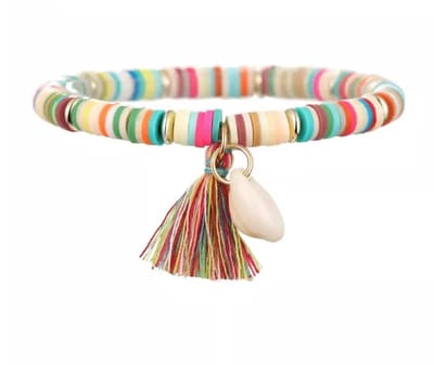 Akyol - kralenarmband met kwast - enkelband - dames enkelband – tomorrowland - armband dames - boho - festival - sieraad - polymeer armband - festival armband - armband– kleurrijk -bohemian - armband - ibiza armband – cadeau – vriendenarmband